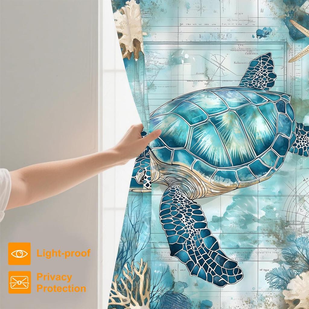 Sea Turtle Blue Ocean Starfish Shower Curtain,Bathroom Shower Curtains Bathtub Home Decor Waterproof Fabric Machine Washable wit
