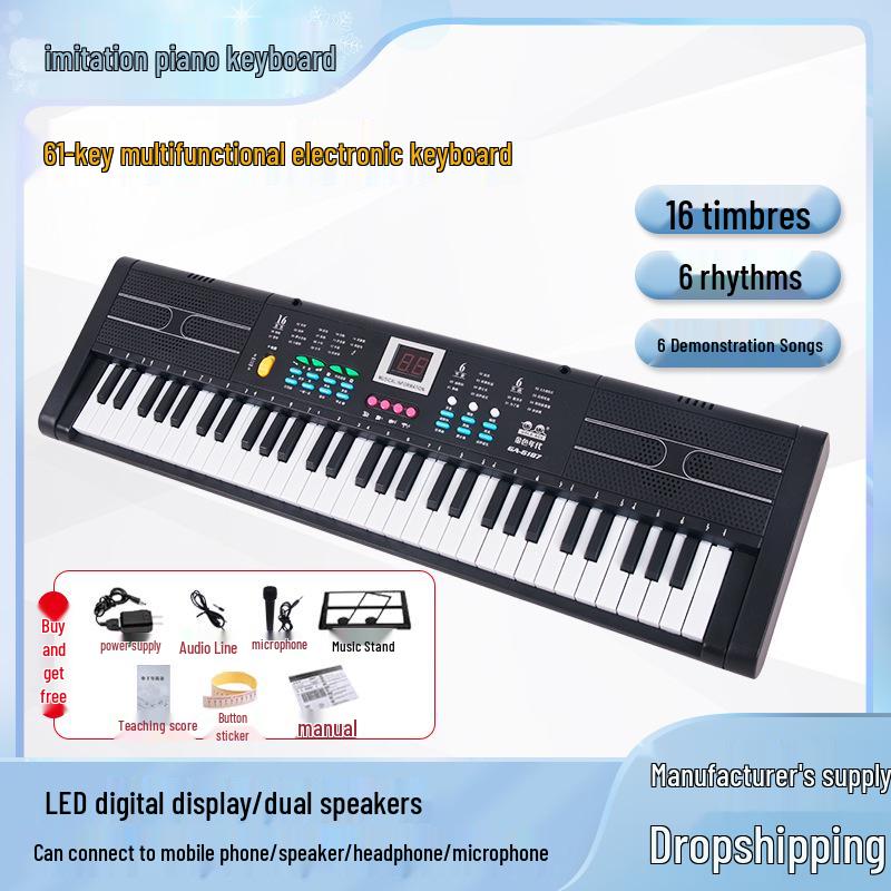 Rechargeable 61-Key Children's Electronic Keyboard with Microphone - Musical Gift Toy Piano