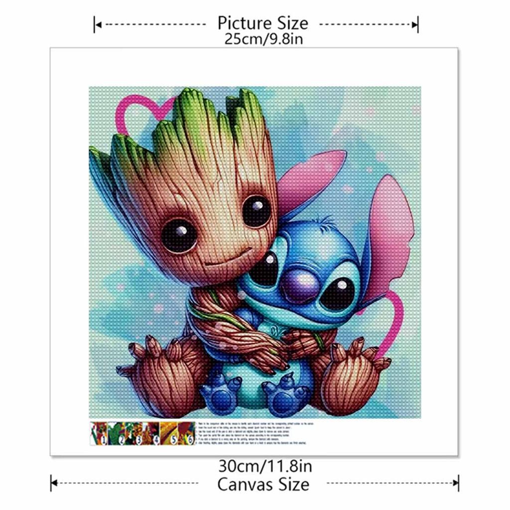 5D DIY Diamond Painting Decorative Groot and Stitch Full Round Drill Scenery Diamond Embroidery Cross Stitch Kits Home Decor Gift