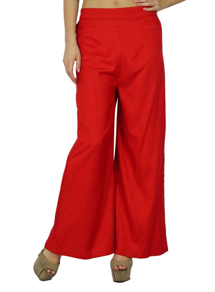 Bimba Women Straight Palazzo Pants Red Casual Rayon Made Bottoms