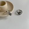 Artistic 925 Silver Open Ring With Vintage Elephant And Rose Pendant For Unique Gifts