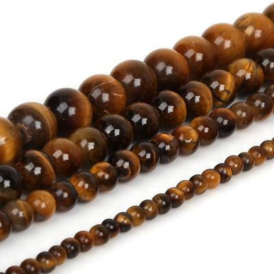 Cuentas redondas de ágatas de ojo de tigre, piedra Natural, marrón, dorado, hebra de 15 ", 4, 6, 8 y 10MM para fabricación de joyas