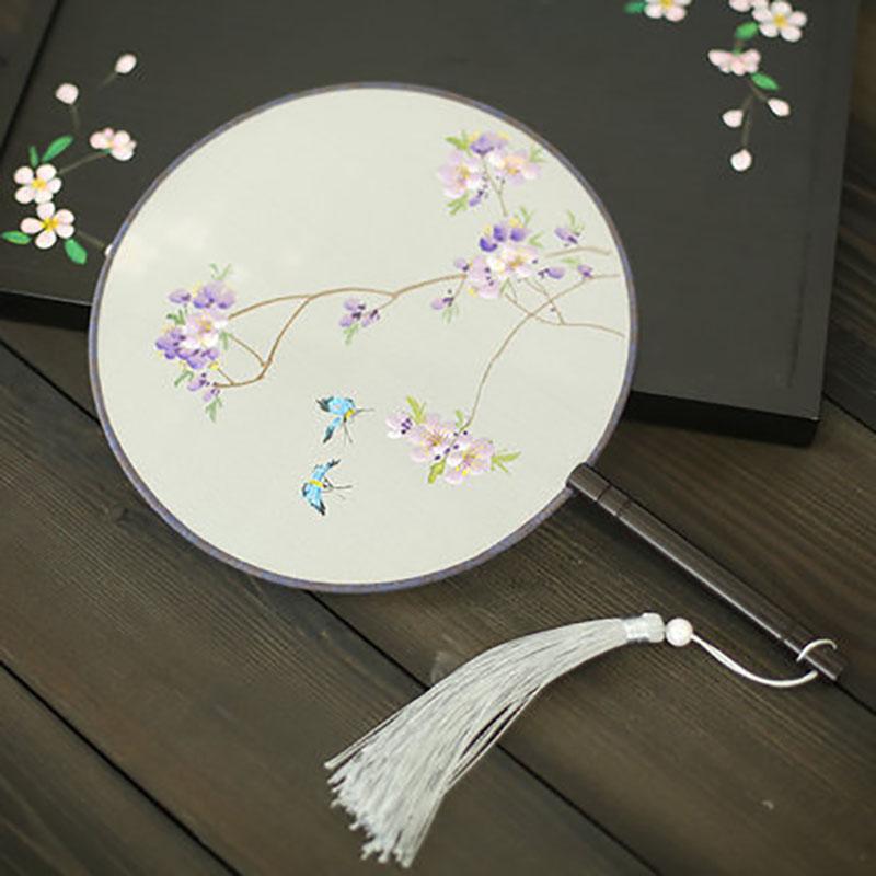 Suzhou-Double-sided Embroidery Hand Held Fan, Round Circular, Hand-embroidered Dance Silk Fan, Chinese Style Gifts, Hanfu Home
