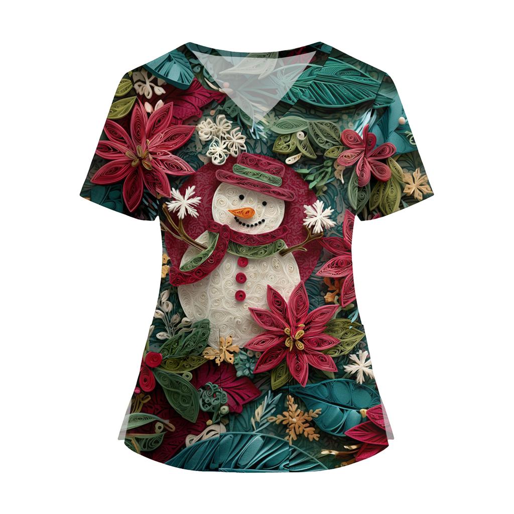 Dámská móda Overal s krátkým rukávem a výstřihem do V s kapsami Potisk Topů Oblečení