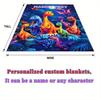 Custom Cartoon Dinosaur Fleece Blanket Personalized Name Soft Warm Kids Throw All Season Bedding Gift For Boys Girls