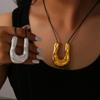 Women's Black Horseshoe Leather Cord Pendant Necklace - Titanium Steel, Fashionable & Versatile