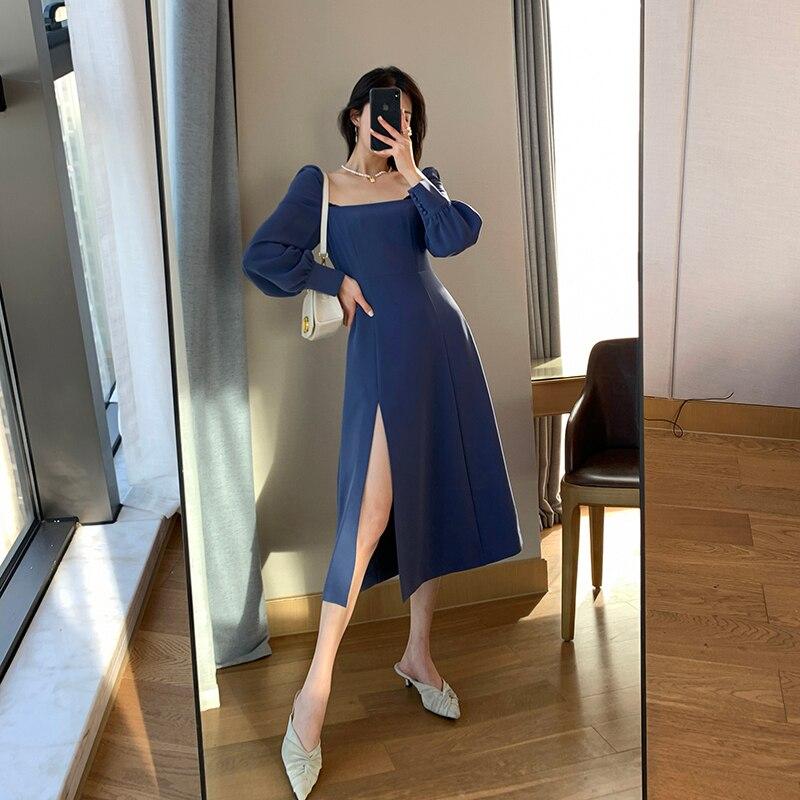Antumn Sexy Vestido Mujeres Manga Larga Split Damas Vestidos Elegante Midi  Mujer Vestido Estilo Coreano Nuevo 2021 Vestidos comprar a buen precio —  entrega gratuita, reseñas reales con fotos — Joom