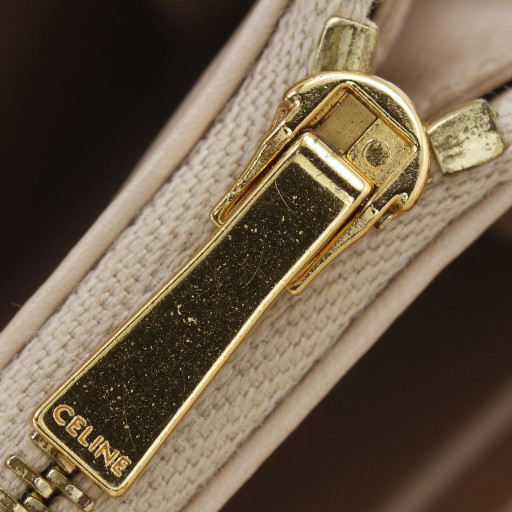 Celine Large Flap Wallet Purse Beige Calfskin Women Used