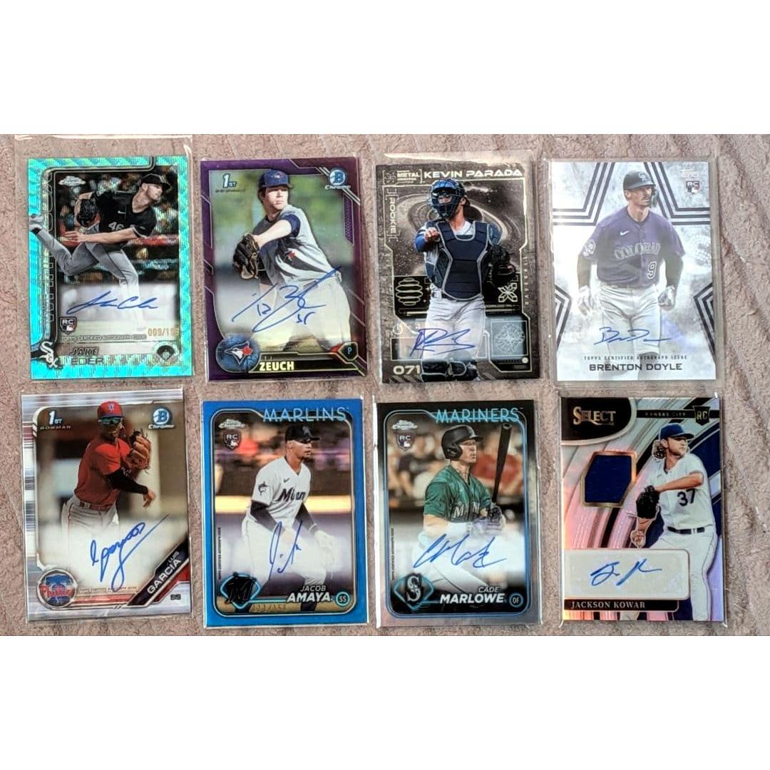 Used MLB Baseball Cards Autographed Set of 8 Bulk Sold