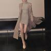 Vintage Elegant Stand Collar Long Wool Blend Coat Women Slim Fit Casual Overcoat