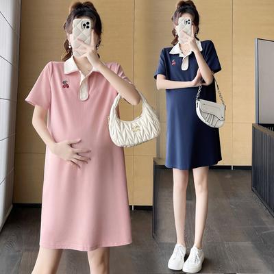Maternity Dress Summer New Models Cover The Stomach and Do Not Show Loose Polo Collar Wear T-shirt Skirt During Pregnancy