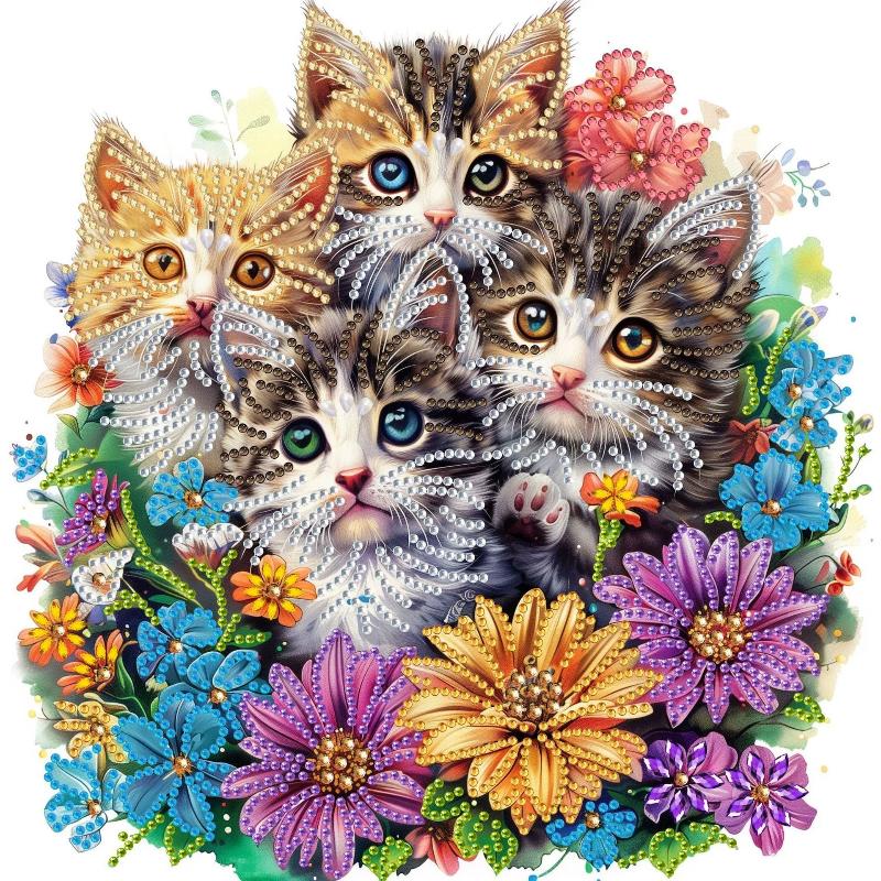 5D Diamond Painting Set  Fluffy Kitten Theme,  2D Flat Print,Ideal for Home Decor In Living Room, Bedroom