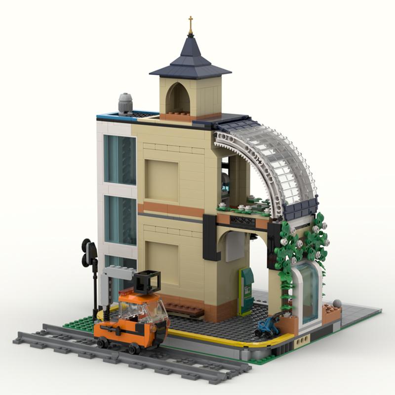 957PCS MOC Street View Central Station Model Custom Building Blocks Architecture DIY Assembly Display Gift Collectible Blocks