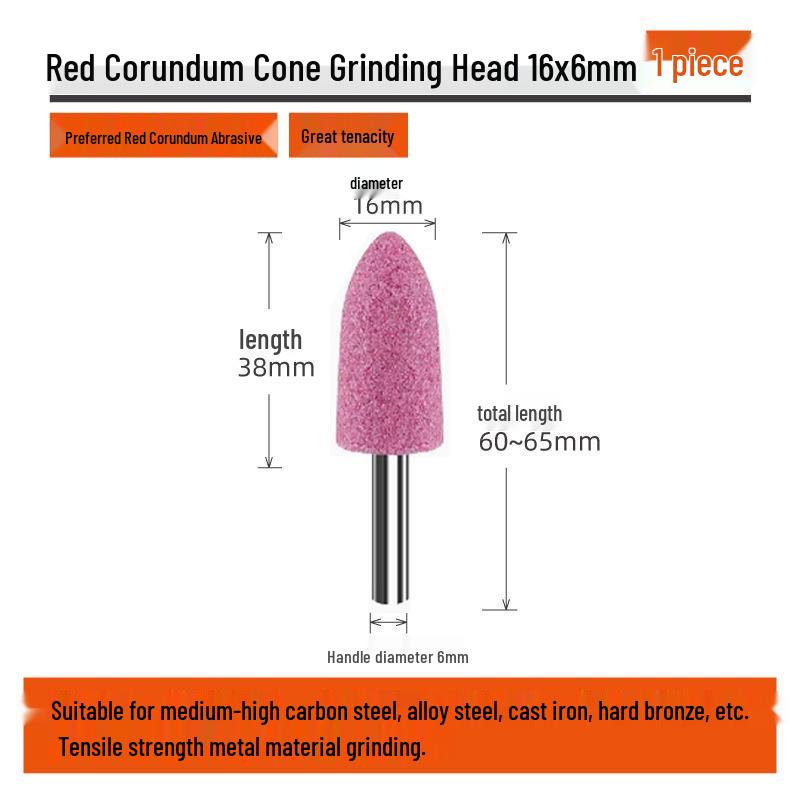 Electric Drill Grinder Head - Brown Corundum Cylindrical/Conical 6mm Polishing Tool.