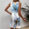 Women's Sleeveless Casual Dress Vintage Floral Print Round Neck Patchwork Pattern Summer Mini Dress