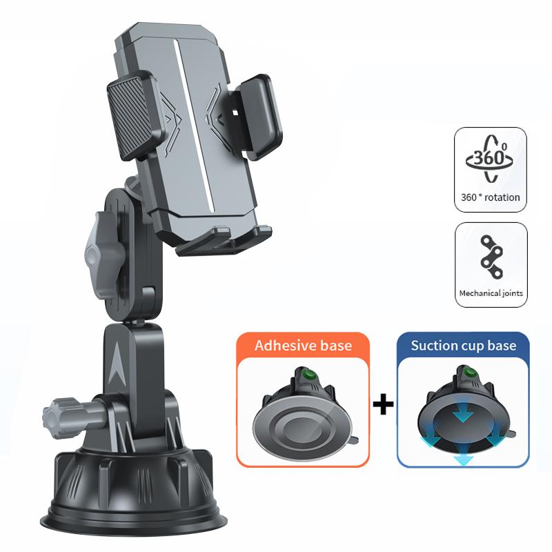 Car Phone Holder with Powerful Suction Cup Silicone Base for Dashboard and Windshield - Universal Navigation Phone Mount