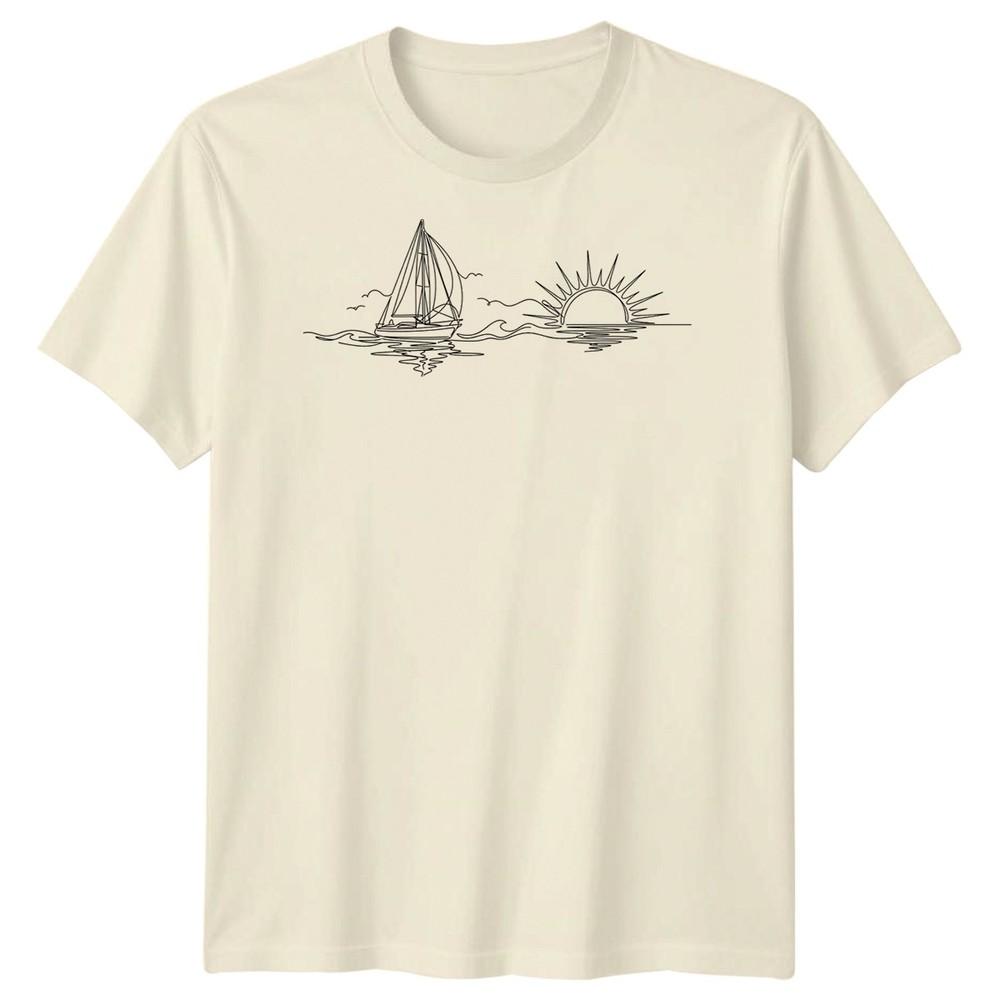Segelboot Sonnenuntergang Segeln Reise Unisex T-Shirt Ozean Linienkunst