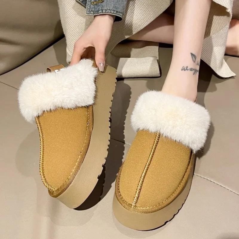 Winter Ankle Boots 2024 New Furry Designer Women's Snow Boots Comfortable Thick Sole Indoor Plush Warm Home Cotton Shoes Zapatos