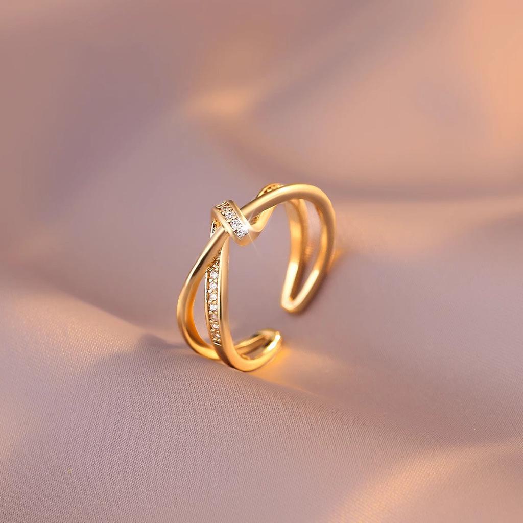 Light luxury fashion high sense pearl zircon copper ring women's design sense retro personality open index finger ring simple