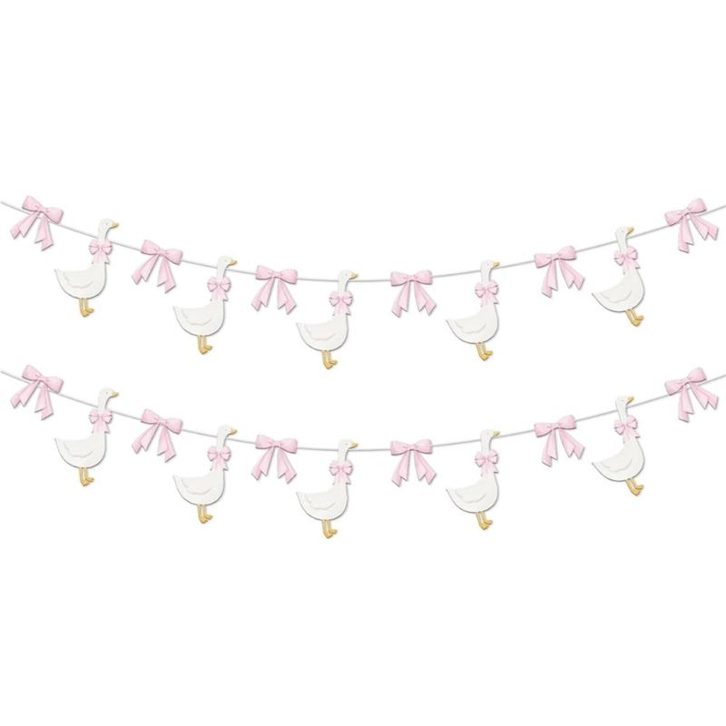 Adorable Geese Birthday Party Streamers Paper Bowknot Geese Bunting Hanging Decoration For Kids Birthday Celebration