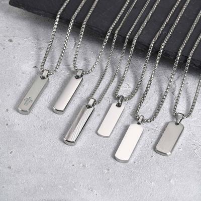 Vnox Mens Silver Color Bar Necklaces, Geometric Stainless Steel Pendant with Box Chain, Minimalst Metal Jewelry Gift for Him