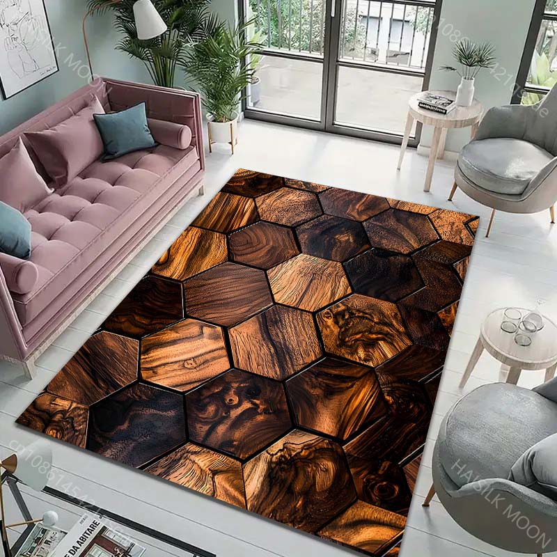 HD Wooden Block Honeycomb Splicing Carpet for Living Room Bedroom Sofa Home Decor Non-slip Floor Mat Modern Rugs Area Rug