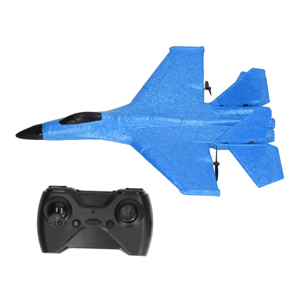 RC Glider Plane Waterproof Drop Resistant Dual Motor Remote Control Aircraft Fighter with LED Colorful Light Bars Blue