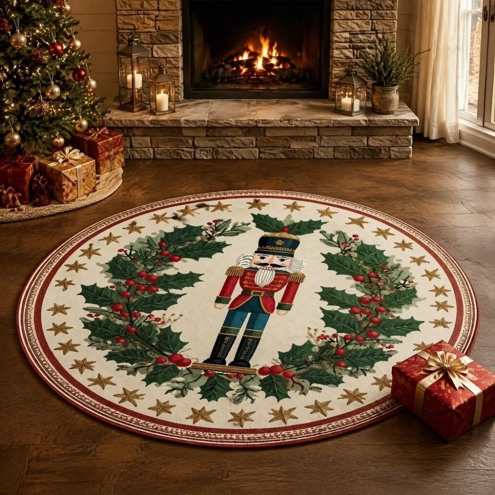 2D Flat Printed 3D Illusion Rug Santa Claus Xmas Home Decor Round Vortex Carpet  Indoor