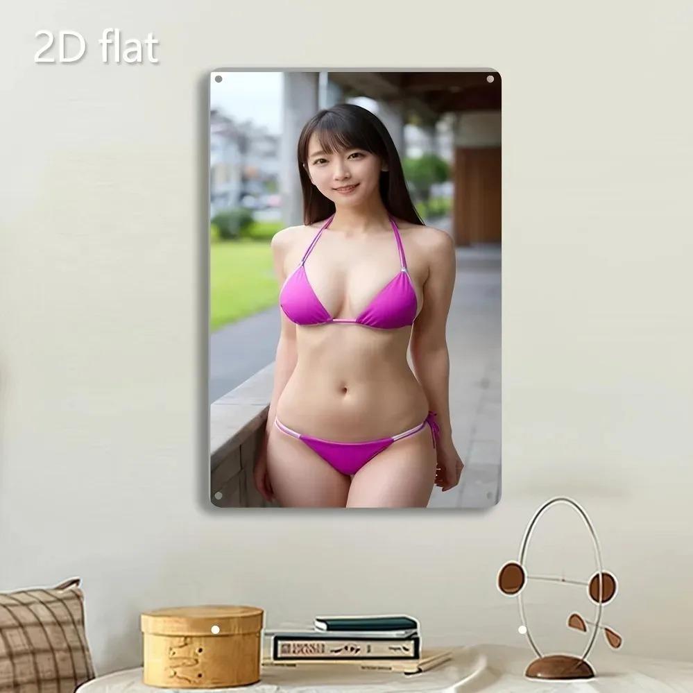 

Metal Wall Art 2D Bikini Woman Weatherproof Plaque Pre Drilled Indoor Outdoor Decor білий