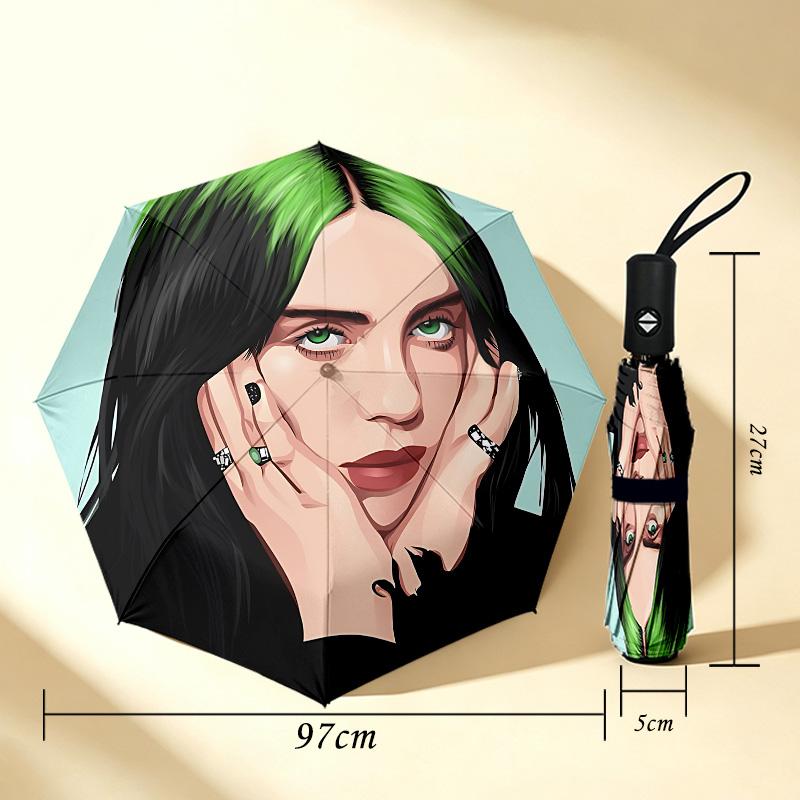 Green Hair Style 8 Ribs 3Fold Black Glue Uv Protection Umbrella Sun Protection Rainproof Compact Folding Umbrella For Travel Daily Use C923874
