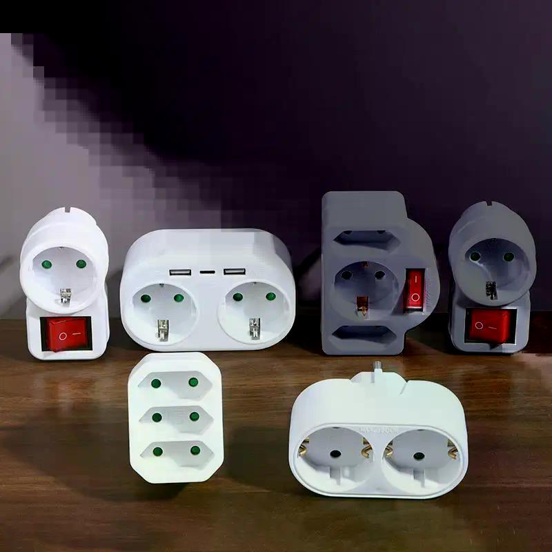 1 To 3 Plug EU Socket Adapter With Switch 16A Plug Adapter Travel Charging German Standard Power Converter For Portugal Turkey