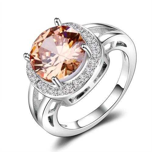 

925 Sterling Silver Girls Rings with Champagne Smoky Quartz Ring Round Cut Gemstone Luxury Rings for Women Jewelry 6 оранжевый