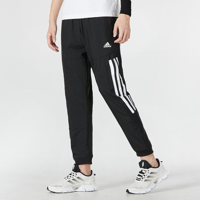 Adidas Striped Logo Jogger Weave Pants Men Bottoms Black HK2143