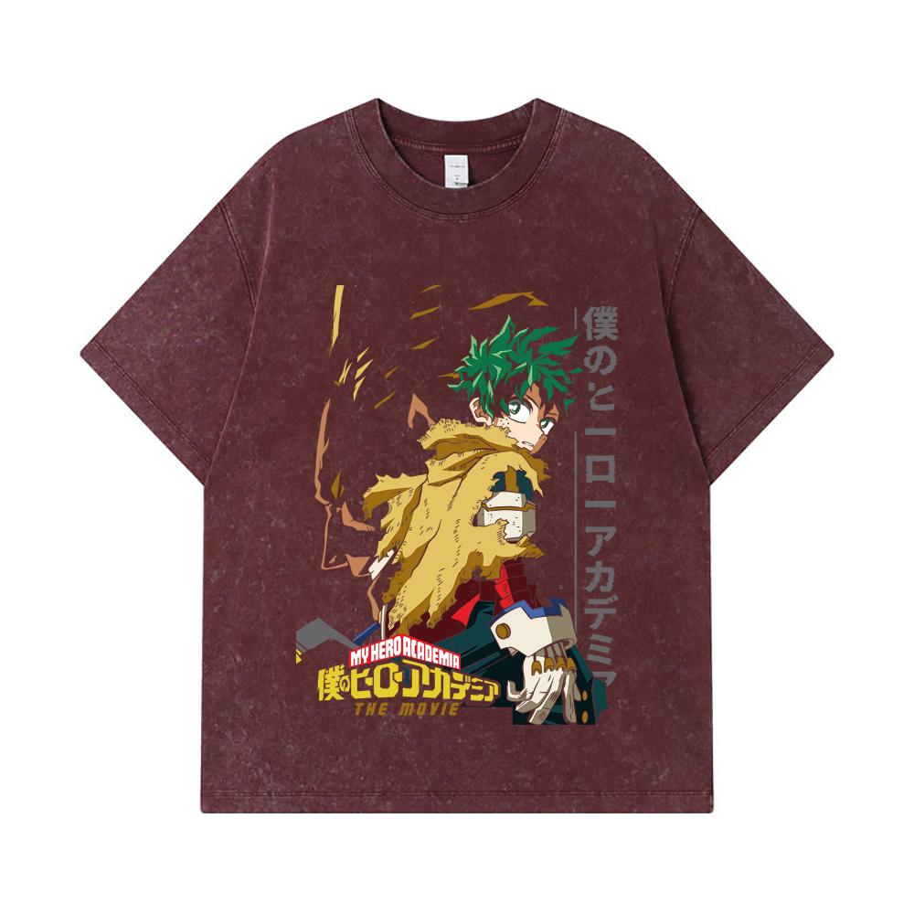 275 GSM Washed T-shirts 100% Cotton My Hero Academia V25 Deku Print Unisex Heavy Cotton T Shirt