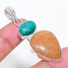 Natural Mariam Jasper, Malachite 925 Sterling Silver Jewelry Pendant 1.97" ZS-50