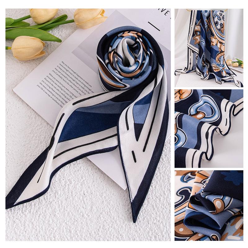 Spring New Retro Printed Women's Silk Scarf Flower Triangle Scarf Headscarf Scarf Accessories Scarf Outer Shawl