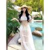 Island Holiday Sexy Suit Women's Summer White off-Shoulder Tops Wear Slightly Transparent High Waist Skirt Two-piece Set