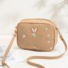Embroidered Flower Bow Camera Bag Simple Women's Casual Small Square Bag PU Leather Shoulder Crossbody Bag AVE
