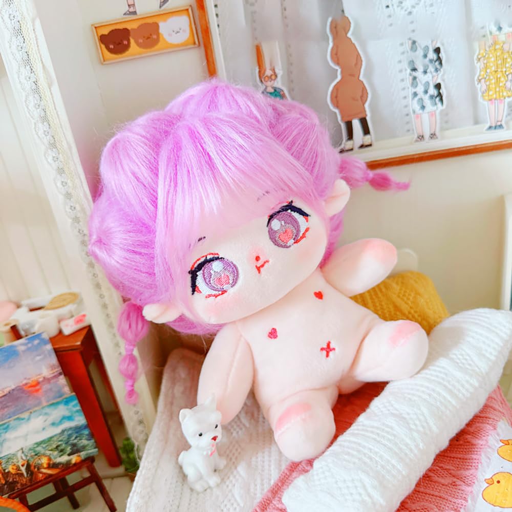 Niannyyhouse 20cm Plush Purple Girl with Fried Hair and Black No Regular Cotton Hair, Attributes, Body, Doll, Dress-Up (17-Includes Skeleton)