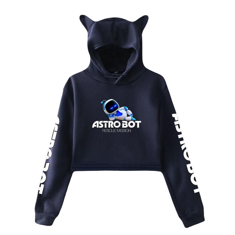 Streetwear Women Sexy Astro Bot Print Cropped Sweatshirts Oversize Loose Pullovers Spring Korean Casual Tops