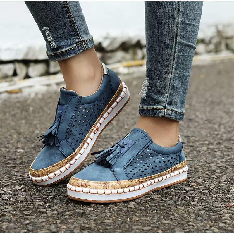 Neue Fransenschuhe Damen Sommer flacher Ausschnitt Schuhe Einzelne Schuhe Sommersport schuhe