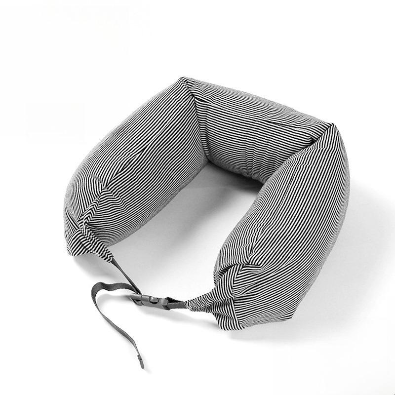 

Striped U-Shaped Neck Pillow Multi-Purpose Travel Portable Airplane Office Nap Pillow Comfortable Neck Support Cushion for Trips чёрный