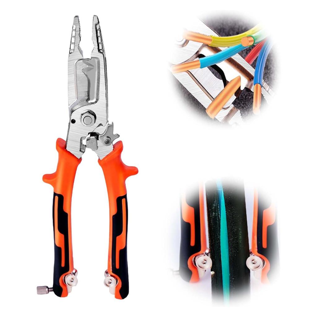 9-in-1 Wire Stripper Pliers Tool with Tail Cutter, 8" Multifunctional Wire Stripping Crimping Tool for Electrician & Lineman