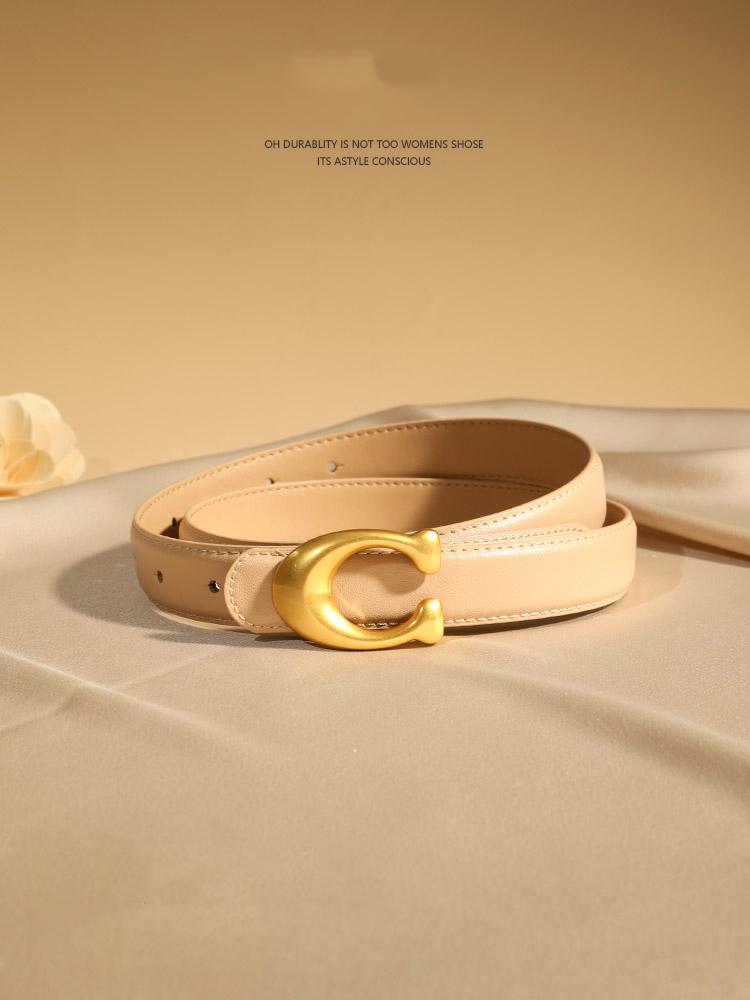 Fashion Designer Women's Belt 2.3CM Genuine Leather Belt Alphabet Gold Buckle Ultra Thin Belt For All Occasions
