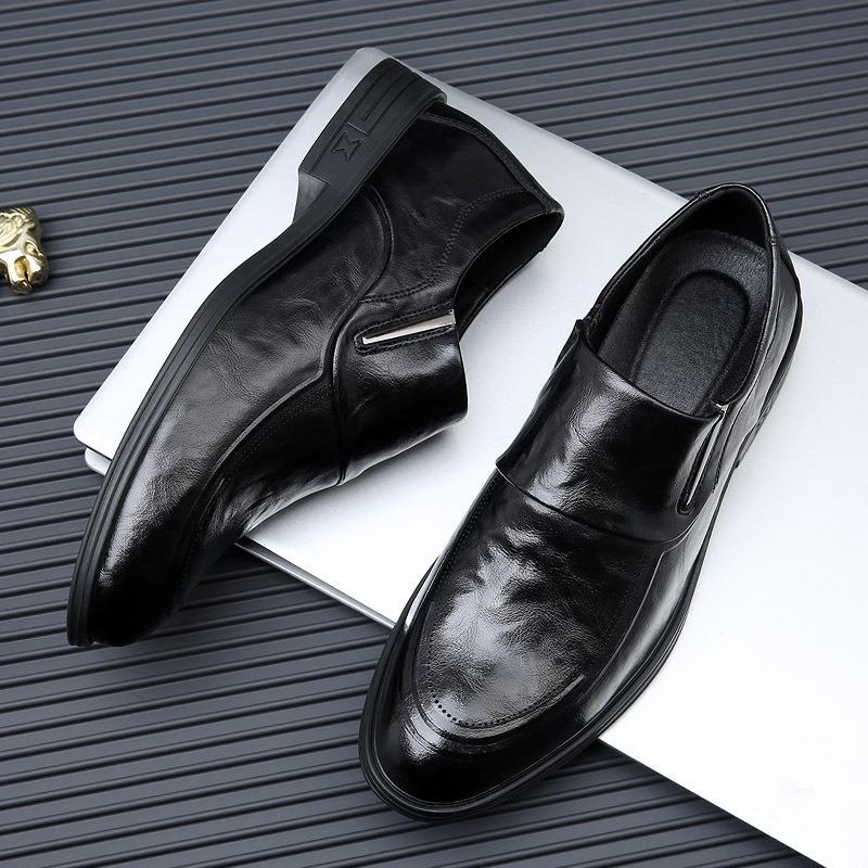 Men's Leather Shoes Spring New Dress Business Breathable Gentleman Black Heightening Leather Casual Groom Wedding Shoes