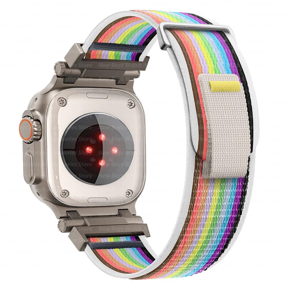 Nylon Strap For Apple Watch Ultra 2/1 49mm 46mm 45mm 44mm Metal Connector Bracelet For iWatch Series 10 9 8 7 6 5 4 se Men Band
