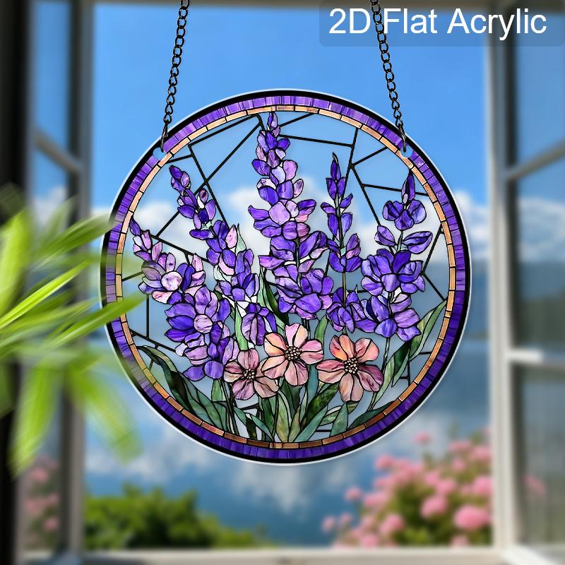 Acrylic Lavender Flower Suncatcher Stained Glass Effect Window Hanging Ornament Floral Gift for Home