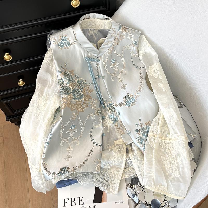 Vest Sleeveless Vest Women's Early Spring Vintage Buckle Jacquard Embroidered Vest