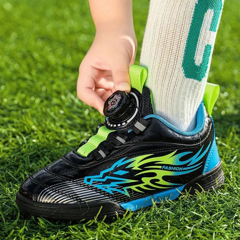 2024 Children's Fashion Knob Lightweight Student and Youth Football Shoes, Leather Bright Sports Shoes 31-40