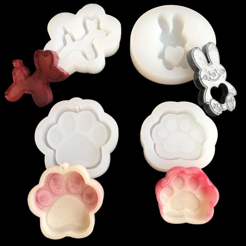 Rabbit Cat Paw Ornament Quicksand Silicone Epoxy Mold DIY Keychain Pendant Jewelry Crafting Mould for Valentines Gift